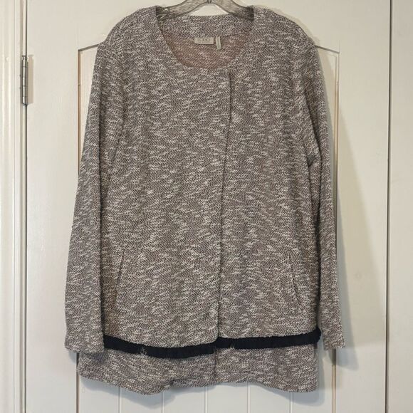 Lori Goldstein LOGO Boucle Textured Coatigan w Contrast Fringe XL - Picture 2 of 8